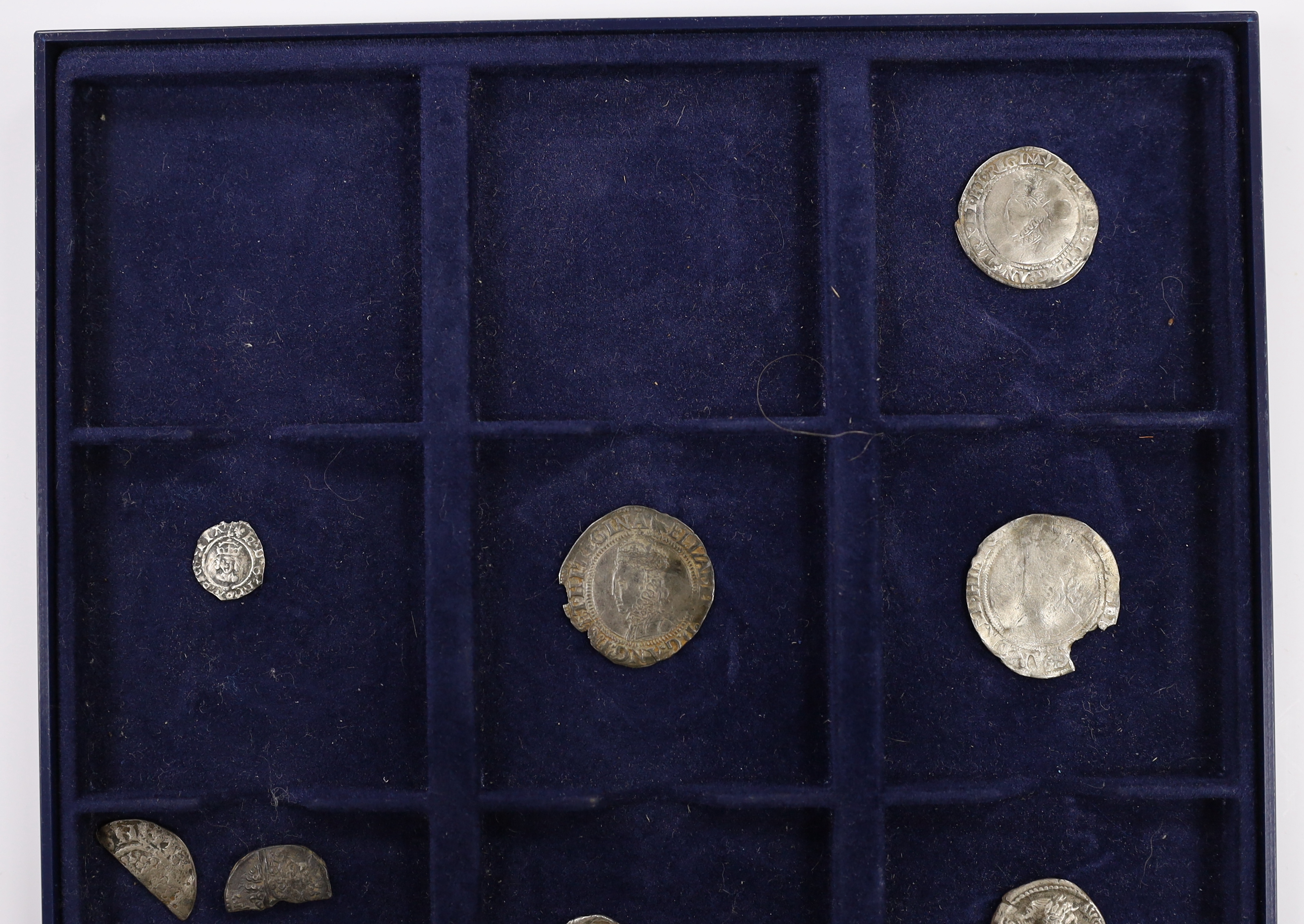 Roman Imperial Coinage, Antoninus Pius, Denarius, Hadrian AR Denarius. Rome, AD 134-138, Valens reduced siliqua, two AE coins, British hammered coinage, Henry VIII halfpenny, Elizabeth I threepence 1561, groat 1559-60, v